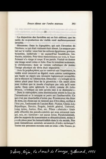 Debray, Régis, Vie et mort de l’image, Gallimard, 1992