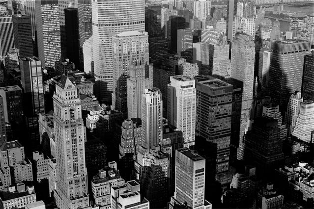 Références étatsuniennes n° 16, Manhattan, du haut de l'Empire State Building, New York City, septembre 1980, Jean pierre Morcrette